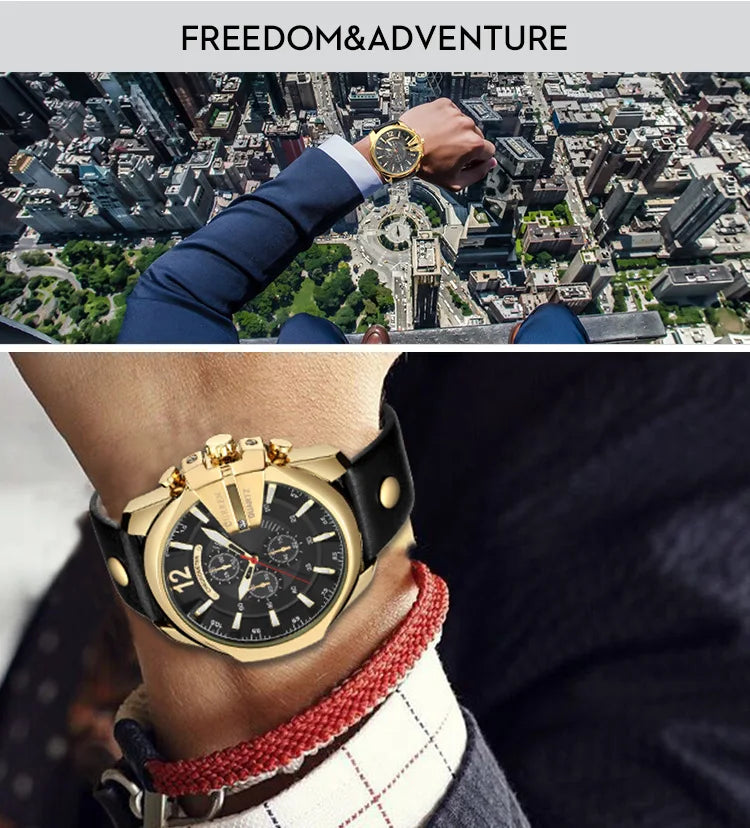 Montre Élégante pour Homme – Bracelet en Cuir & Design Doré Chic