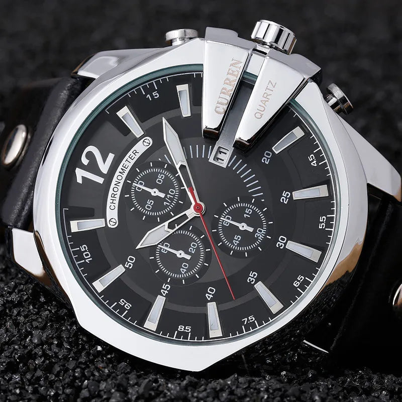Montre Élégante pour Homme – Bracelet en Cuir & Design Doré Chic