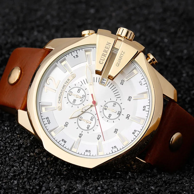 Montre Élégante pour Homme – Bracelet en Cuir & Design Doré Chic
