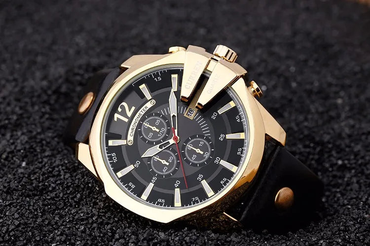 Montre Élégante pour Homme – Bracelet en Cuir & Design Doré Chic