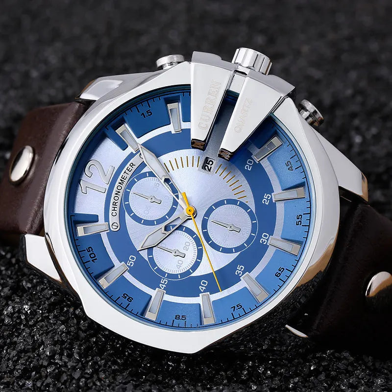 Montre Élégante pour Homme – Bracelet en Cuir & Design Doré Chic