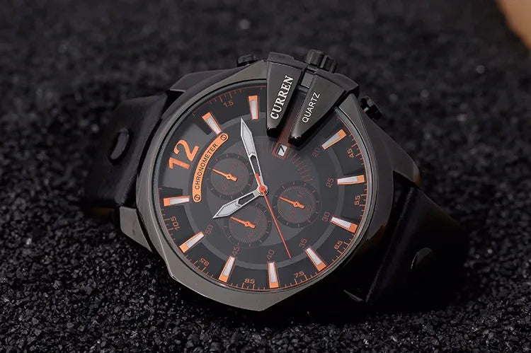 Montre Élégante pour Homme – Bracelet en Cuir & Design Doré Chic