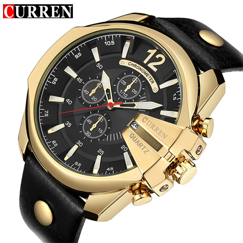 Montre Élégante pour Homme – Bracelet en Cuir & Design Doré Chic
