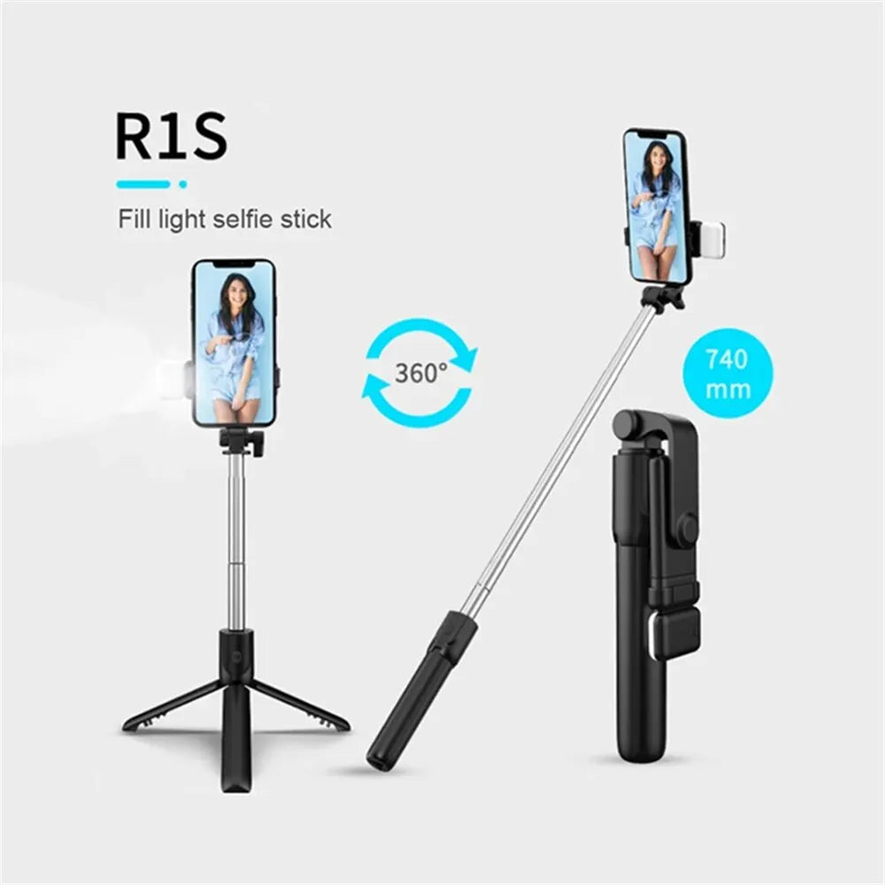Selfie Stick Trépied 3-en-1 – Télécommande Bluetooth & Lumière LED pour Selfies et Live