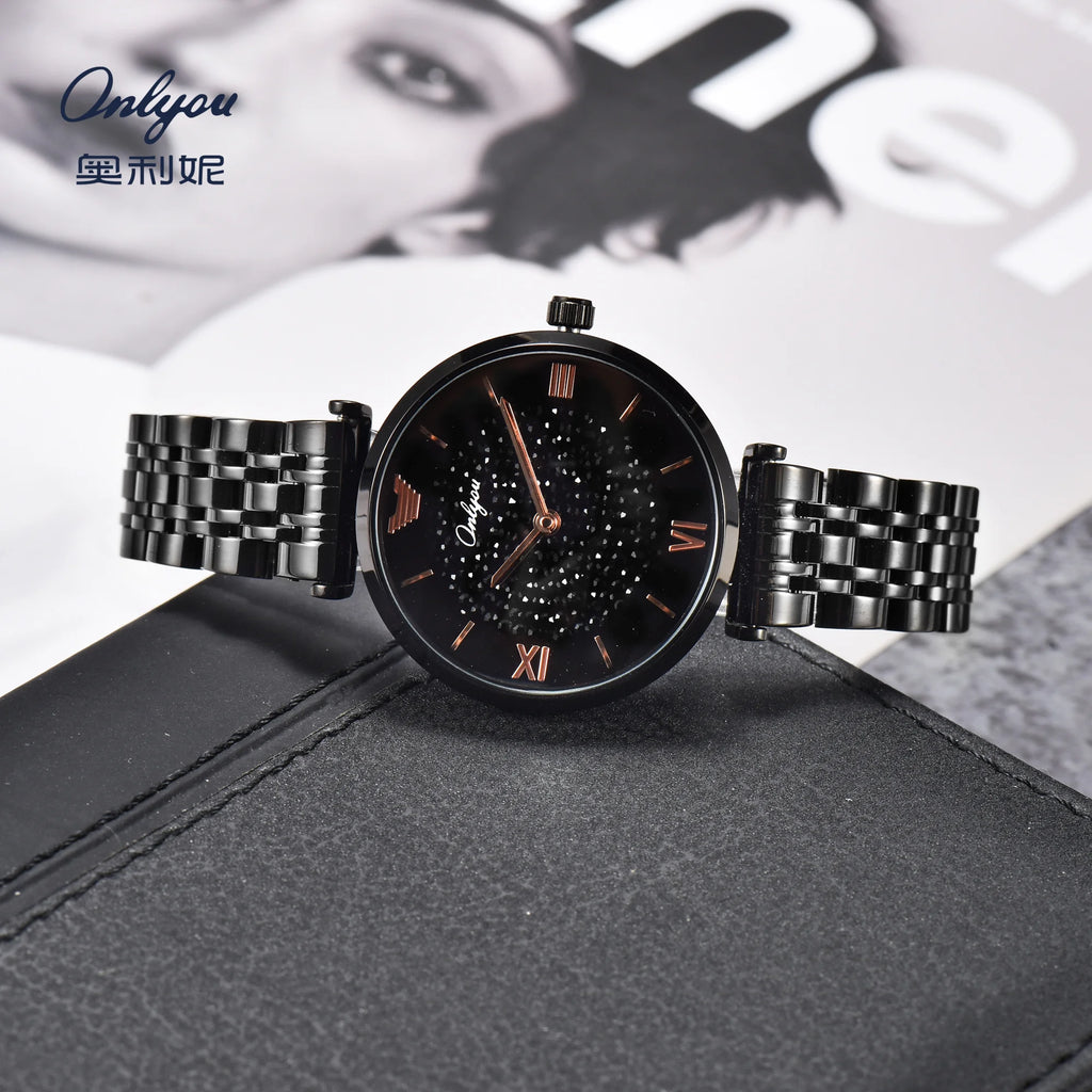 ONLYOU High-end Brand Women's Watch,stylish Solid Stainless Steel Strap,black Quartz Watch for Women,comes with A Free Watch Box