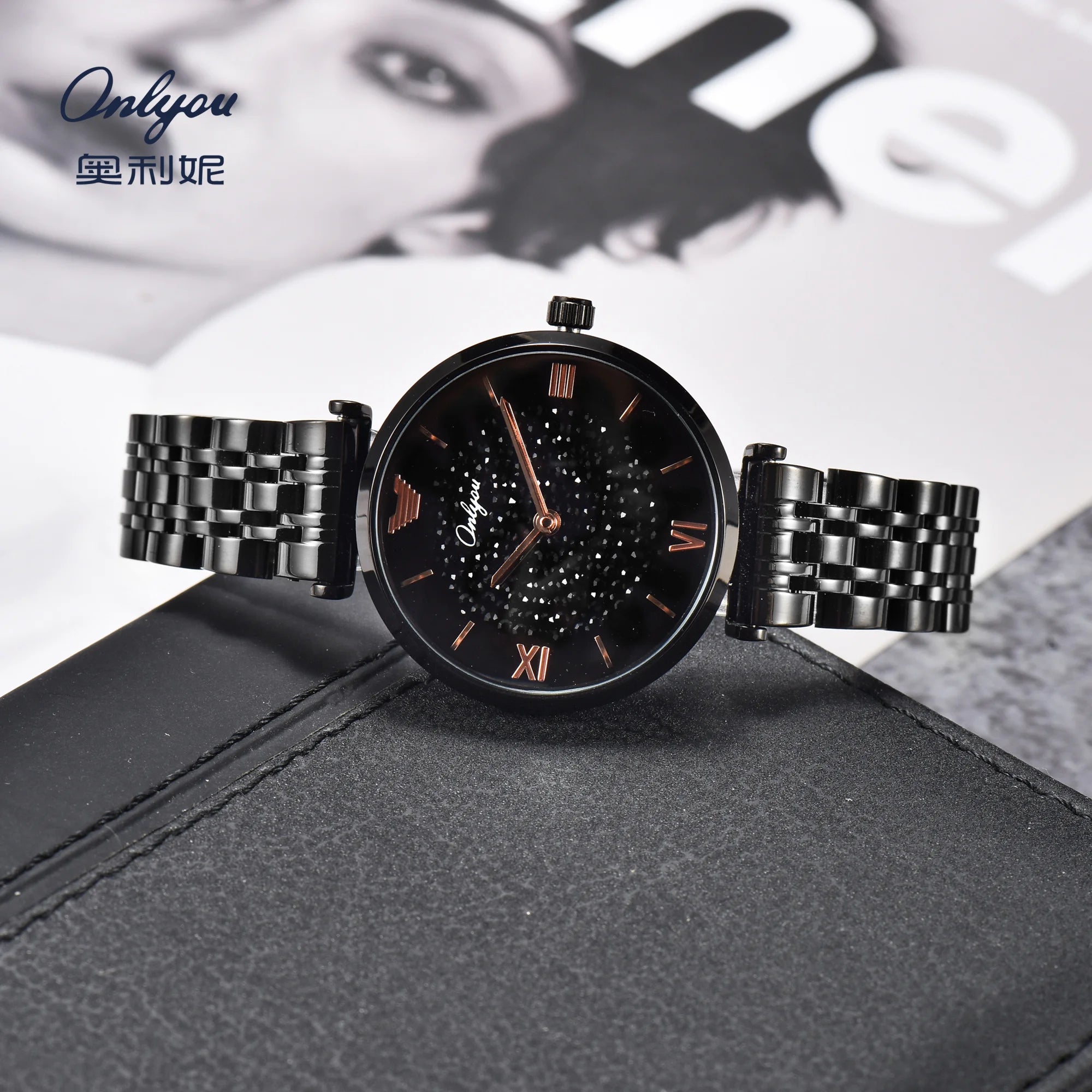 ONLYOU High-end Brand Women's Watch,stylish Solid Stainless Steel Strap,black Quartz Watch for Women,comes with A Free Watch Box