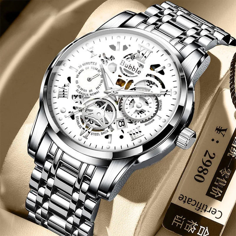 UTHAI L93 Watch For Men Trendy High End Light Luxury Versatile Quartz Watches Waterproof Roman Hollow Male's Clock Watch