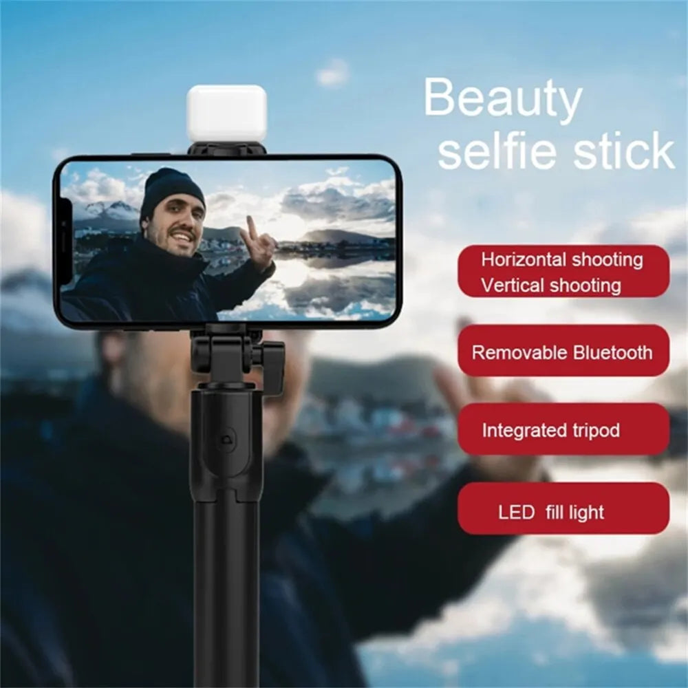 Selfie Stick Trépied 3-en-1 – Télécommande Bluetooth & Lumière LED pour Selfies et Live