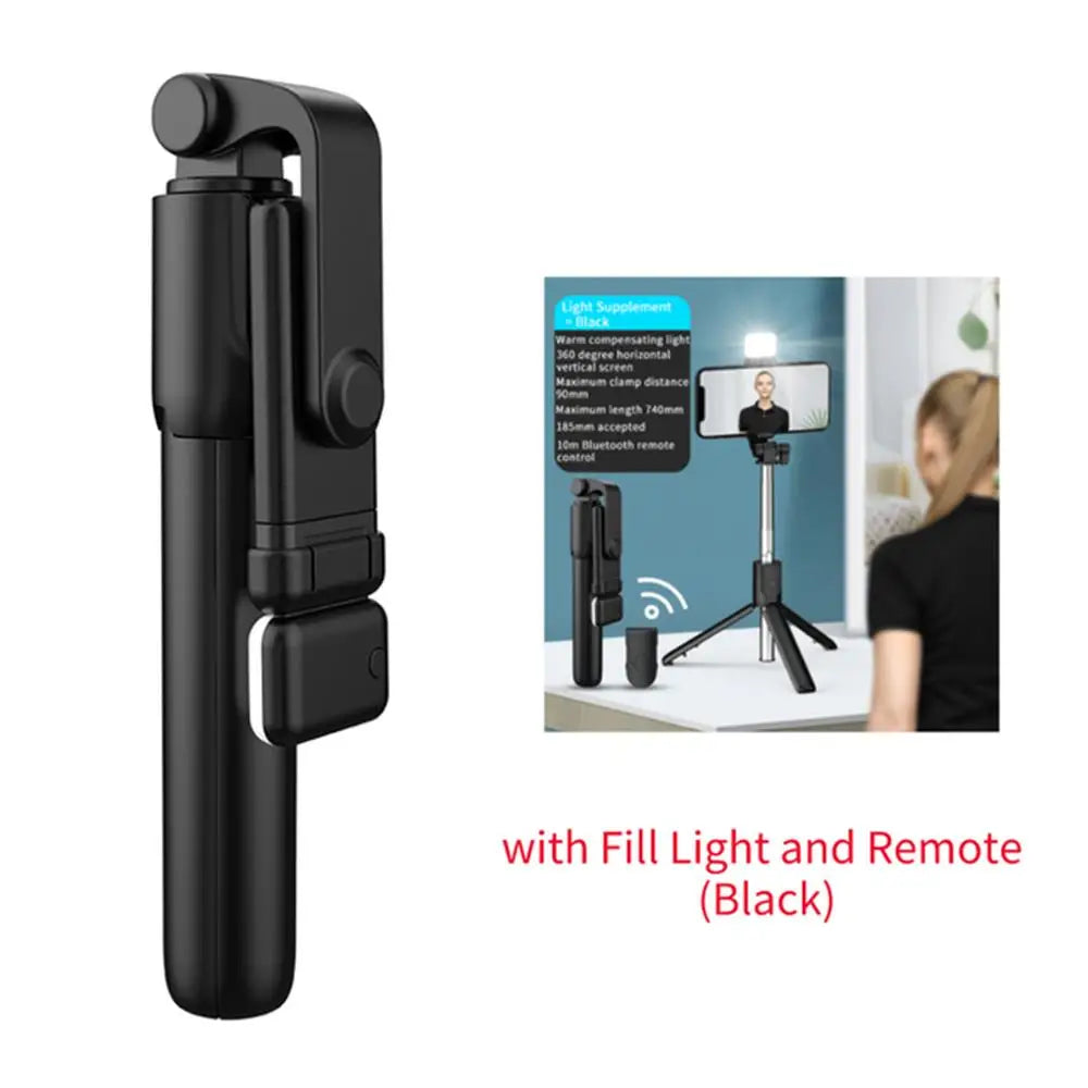 Selfie Stick Trépied 3-en-1 – Télécommande Bluetooth & Lumière LED pour Selfies et Live