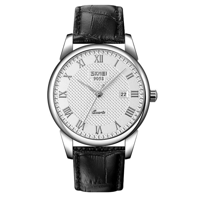 SKMEI 9058 Men 3Bar Waterproof Quartz Wristwatches relogio masculino Mens Watches Top Brand Luxury Leather Strap Watch