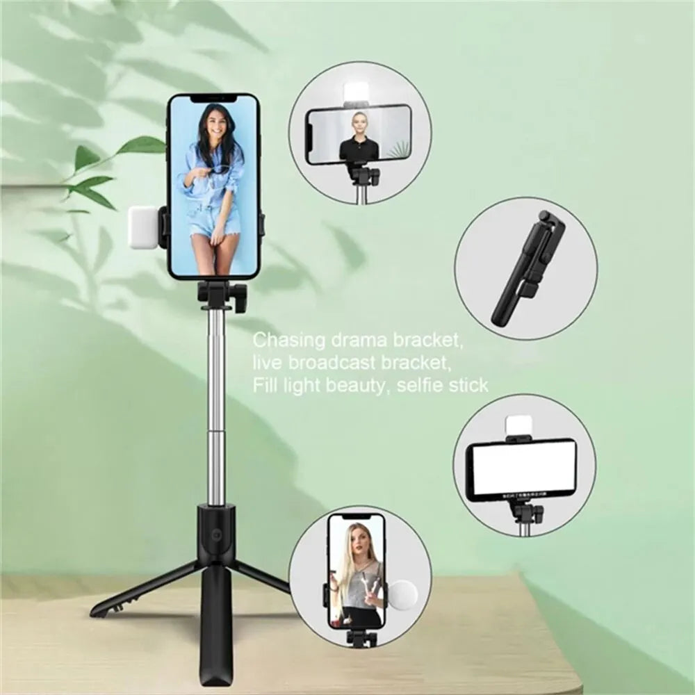 Selfie Stick Trépied 3-en-1 – Télécommande Bluetooth & Lumière LED pour Selfies et Live