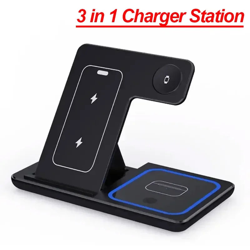 Station de Charge Sans Fil 3-en-1 Pliable – Chargeur Rapide pour iPhone, Apple Watch & AirPods