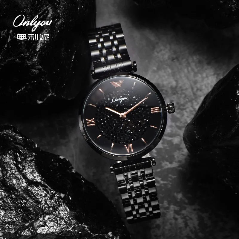 ONLYOU High-end Brand Women's Watch,stylish Solid Stainless Steel Strap,black Quartz Watch for Women,comes with A Free Watch Box
