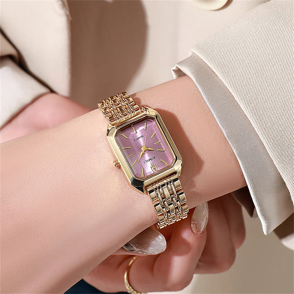 Montre Élégante Dorée pour Femme – Design Carré Chic & Bracelet en Acier Inoxydable