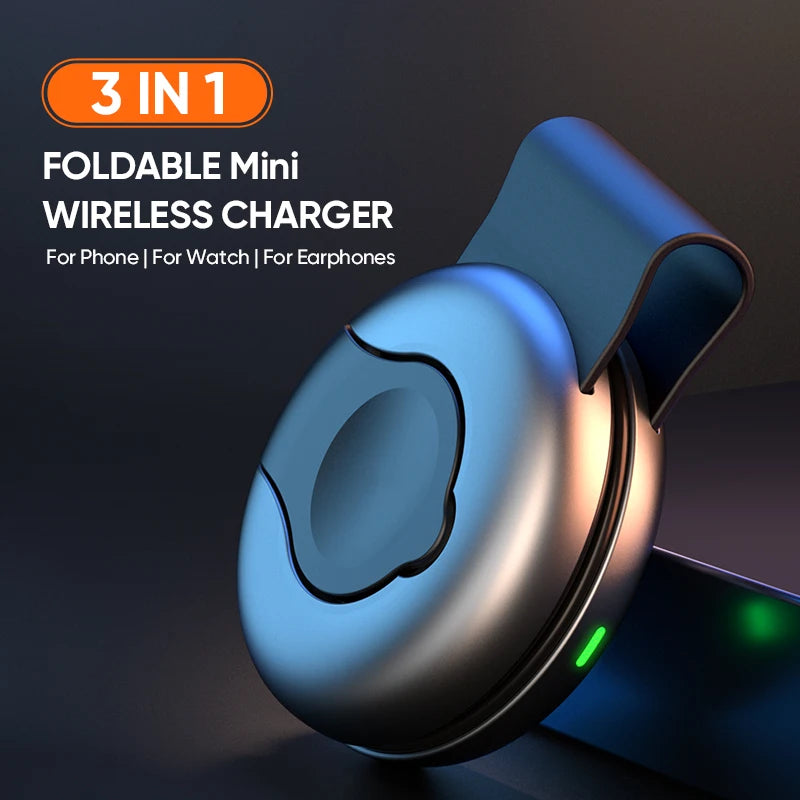 Chargeur Sans Fil Magnétique 3-en-1 Pliable – Station de Recharge Rapide 15W pour Smartphone, Montre & Écouteurs