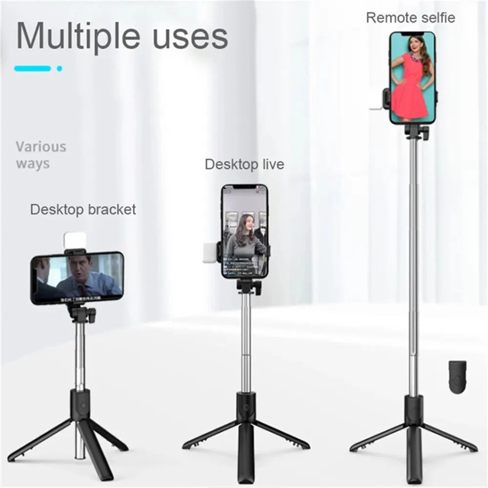 Selfie Stick Trépied 3-en-1 – Télécommande Bluetooth & Lumière LED pour Selfies et Live