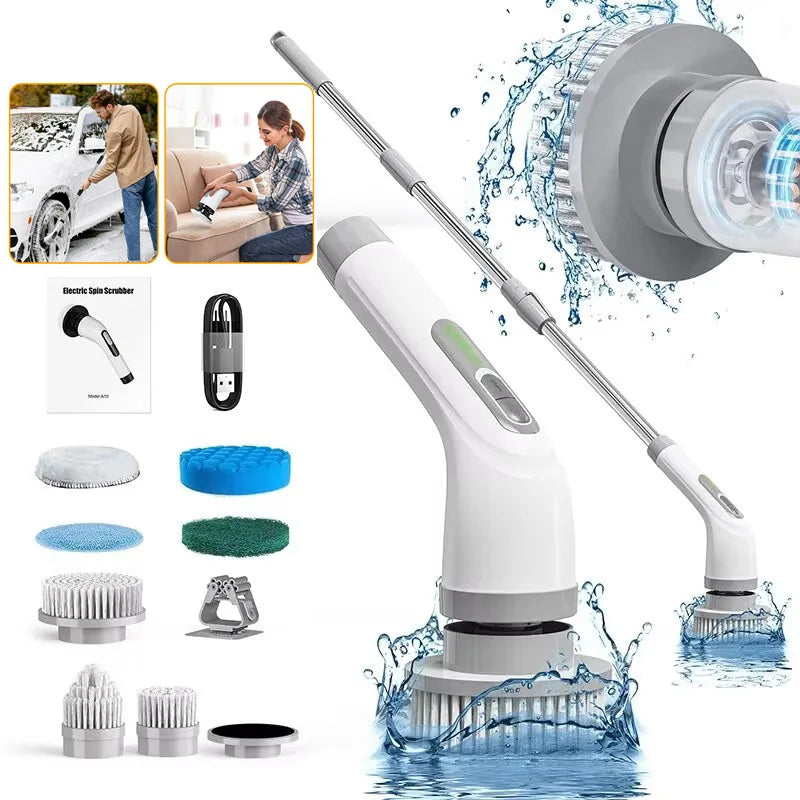 7 in 1  multifunctional handheld electric cleaning brush with telescopic function, bathroom floor and kitchen cleaning tool