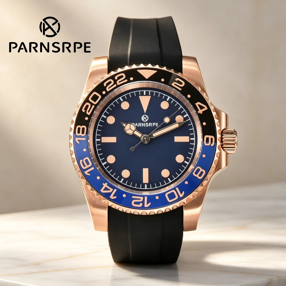 Men's Luxury NH35 Automatic Watch 40mm, Ceramic Bezel, Gradient Dial, Sapphire Crystal, GMT Luminous Waterproof Wristwatch