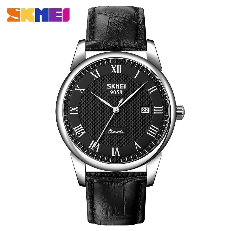 SKMEI 9058 Men 3Bar Waterproof Quartz Wristwatches relogio masculino Mens Watches Top Brand Luxury Leather Strap Watch