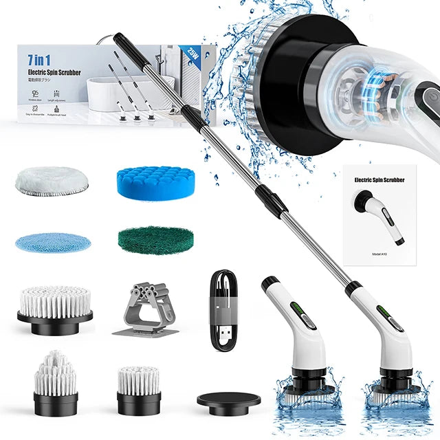 7 in 1  multifunctional handheld electric cleaning brush with telescopic function, bathroom floor and kitchen cleaning tool