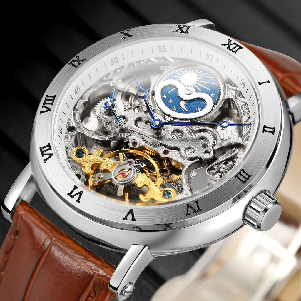 SKROX GMT Dual time-zones Automatic Movement Clockwork Mechanical Waterproof Men's Wristwatches High-End Luxury Man Moon Watch