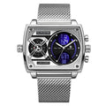 GOLDENHOUR Luxury Gold Men Watch Industrial Style LED Digital Analog Dual Time Waterproof Luminous Quartz Wristwatch Reloj Hombr