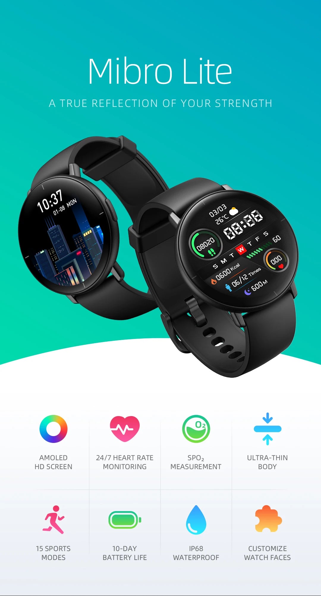 Mibro Lite Smartwatch – Montre Connectée AMOLED HD 1,3", IP68 & Bluetooth